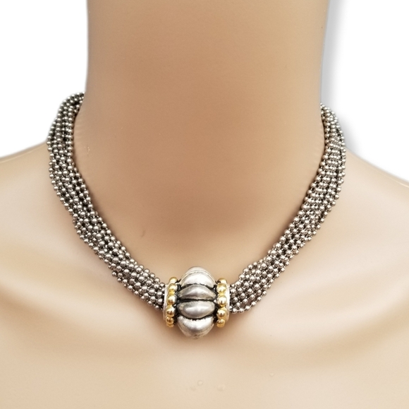Vintage Jewelry - VINTAGE SILVERTONE CHUNKY BEAD CHAIN & ORNATE PENDANT STATEMENT NECKLACE